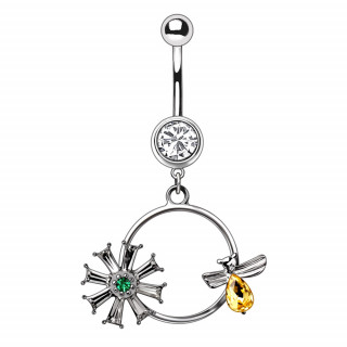 Piercing nombril � anneau fleur et abeille strass