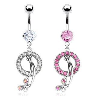 Piercing nombril anneau pav� de pierre et papillon
