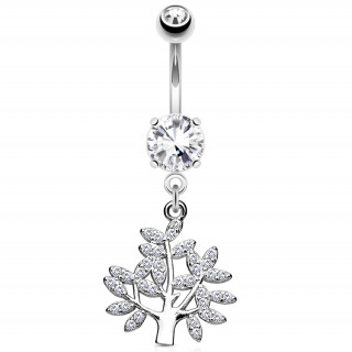Piercing nombril arbre de vie argent� � feuilles strass
