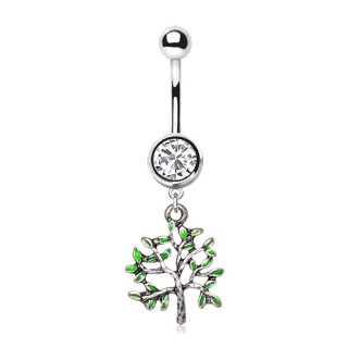 Piercing nombril arbre de vie emaill� vert