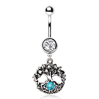 Piercing nombril arbre de vie � perle turquoise
