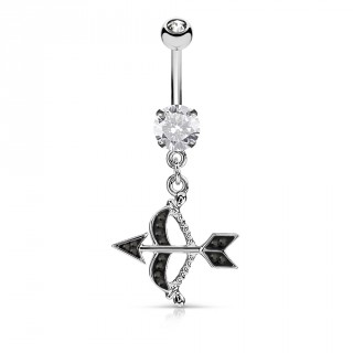 Piercing nombril arc de cupidon � strass noirs