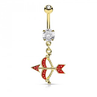 Piercing nombril arc de cupidon plaqu� or � strass rouges