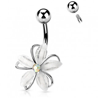 Piercing nombril Argent� � fleur blanche sertie