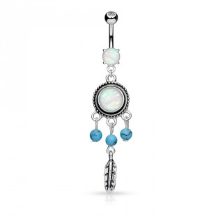 Piercing nombril attrape r�ves � Opales et perles de turquoise