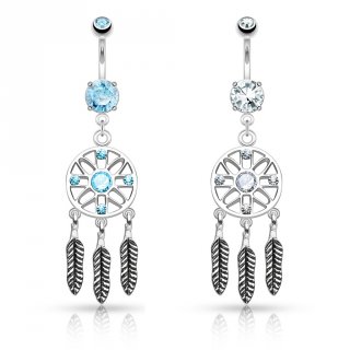 Piercing nombril attrape r�ves � 3 plumes