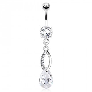 Piercing nombril avec anneau oval � strass et goutte