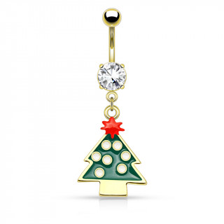 Piercing nombril avec avec sapin de noel surmont� d'une �toile rouge
