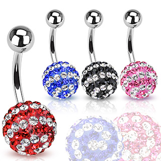 Piercing nombril avec boules � strass shamballa � spirales