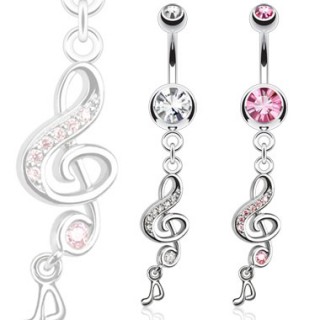 Piercing nombril avec cl� de Sol et petite note
