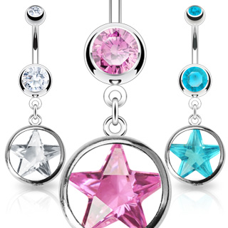 Piercing nombril avec �toile de gemme cercl�e