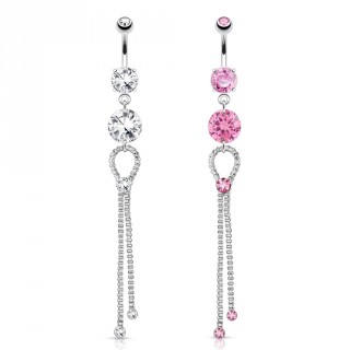 Piercing nombril avec multiples pendentifs sertis