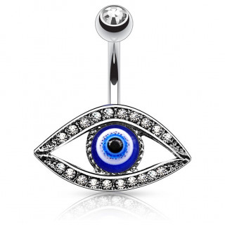 Piercing nombril avec oeil de la chance � contours pav� de strass