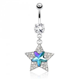 Piercing nombril avec paire d'�toiles � strass