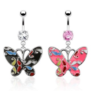 Piercing nombril avec papillon � motif moustaches