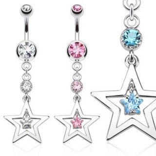 Piercing nombril avec pendentif � duo d'�toiles