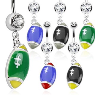 Piercing nombril avec pendentif ballon de rugby