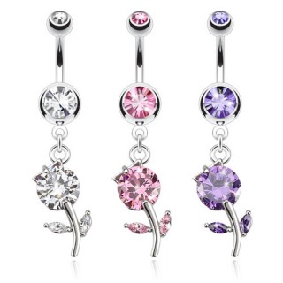 Piercing nombril avec pendentif fleur de pierre