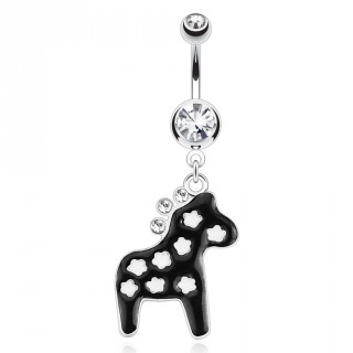 Piercing nombril avec petit cheval noir �toil�