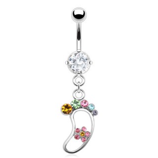 Piercing nombril avec pied � fleur et strass multicolores