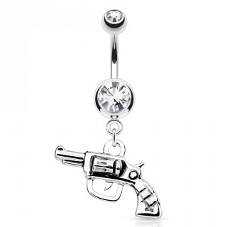 Piercing nombril avec pistolet r�volver argent�