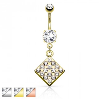 Piercing nombril avec plaque losange pav�e de strasses