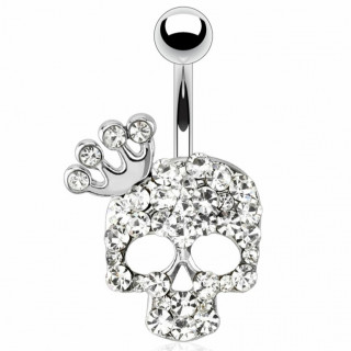 Piercing nombril avec t�te de mort couronn�e � strass