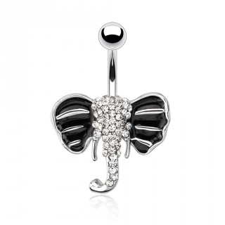 Piercing nombril avec t�te d'�l�phant bling bling � oreilles noires