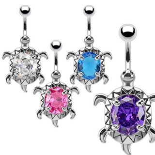 Piercing nombril avec tortue � pierre ovale