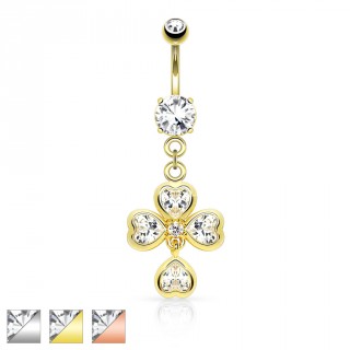 Piercing nombril avec tr�fle � 4 feuilles style "coeurs"