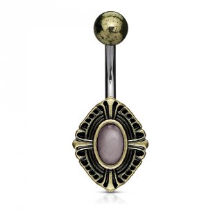 Piercing nombril bouclier � croix celtique et Quartz rose