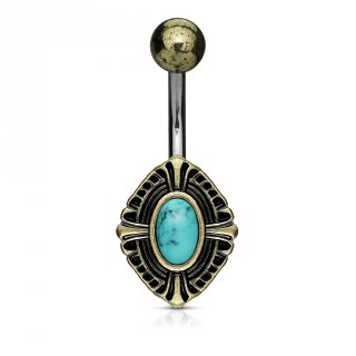 Piercing nombril bouclier � croix celtique et Turquoise