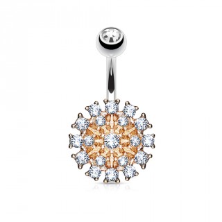 Piercing nombril bouclier solaire cuivr� serti de strass
