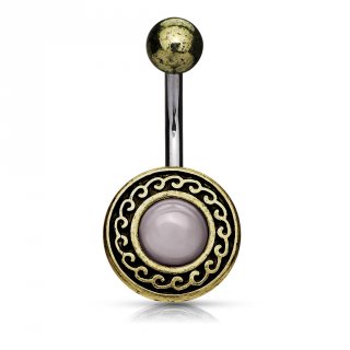 Piercing nombril bouclier tribal � vagues et Quart rose