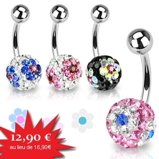 Piercing nombril boule � fleur style Shamballa