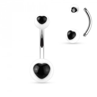 Piercing nombril boules � coeurs noirs