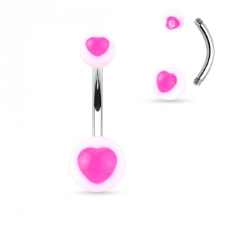 Piercing nombril boules � coeurs roses