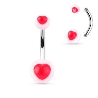 Piercing nombril boules � coeurs rouges