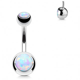 Piercing nombril � boules serties d'opales blanches