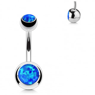Piercing nombril � boules serties d'opales bleues