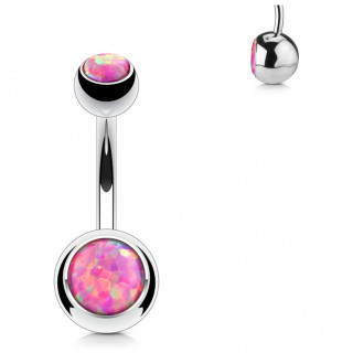 Piercing nombril � boules serties d'opales roses