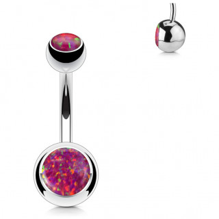 Piercing nombril � boules serties d'opales rouges