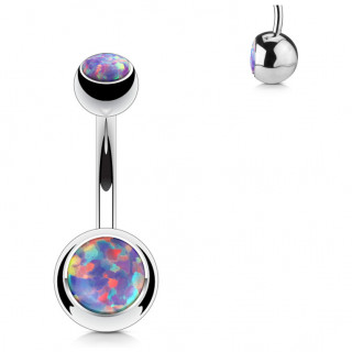 Piercing nombril � boules serties d'opales violettes