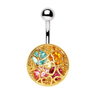 Piercing nombril � bouton de coeurs fantaisie dor�