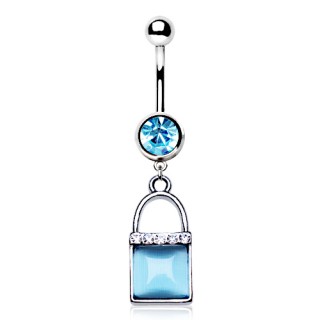 Piercing nombril cadenas � oeil de chat bleu ciel avec strass