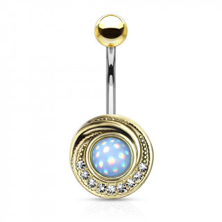 Piercing nombril � cadre dor� serti en spirale - Bleu