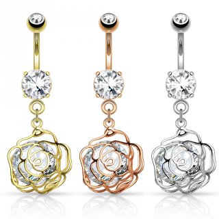 Piercing nombril cage en fleur avec strass