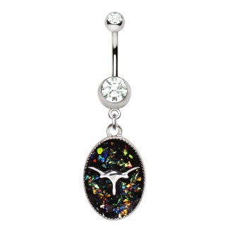 Piercing nombril cam� paillet� � t�te de cerf stylis�e