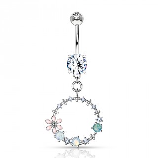 Piercing nombril � cercle de fleurs multicolores