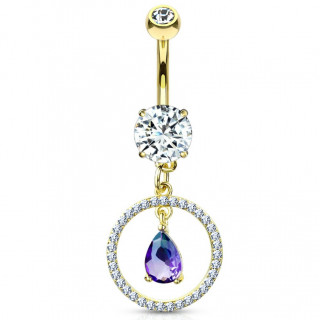 Piercing nombril cercle de strass � pierre suspendue - Dor�